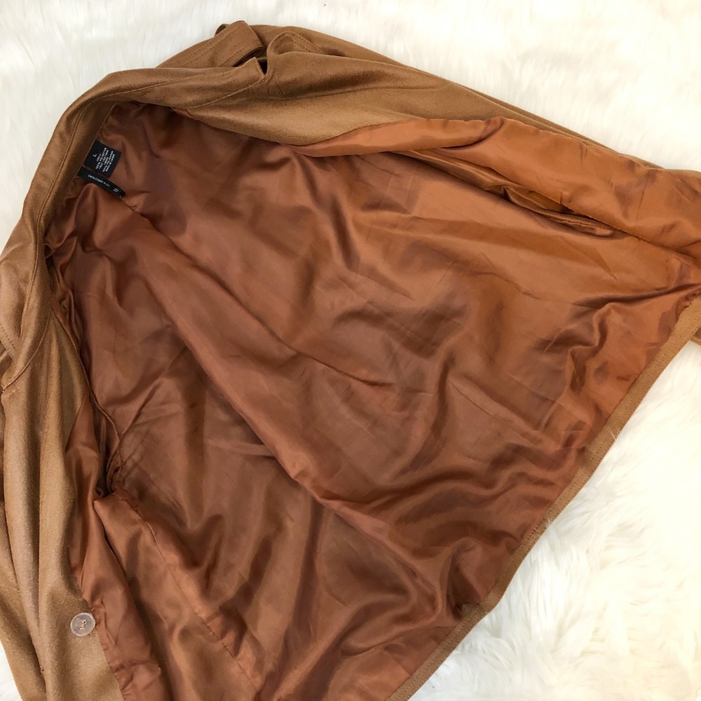 Jacket Dress Coat Women's Tan Faux Leather Large - Picture 5 of 8